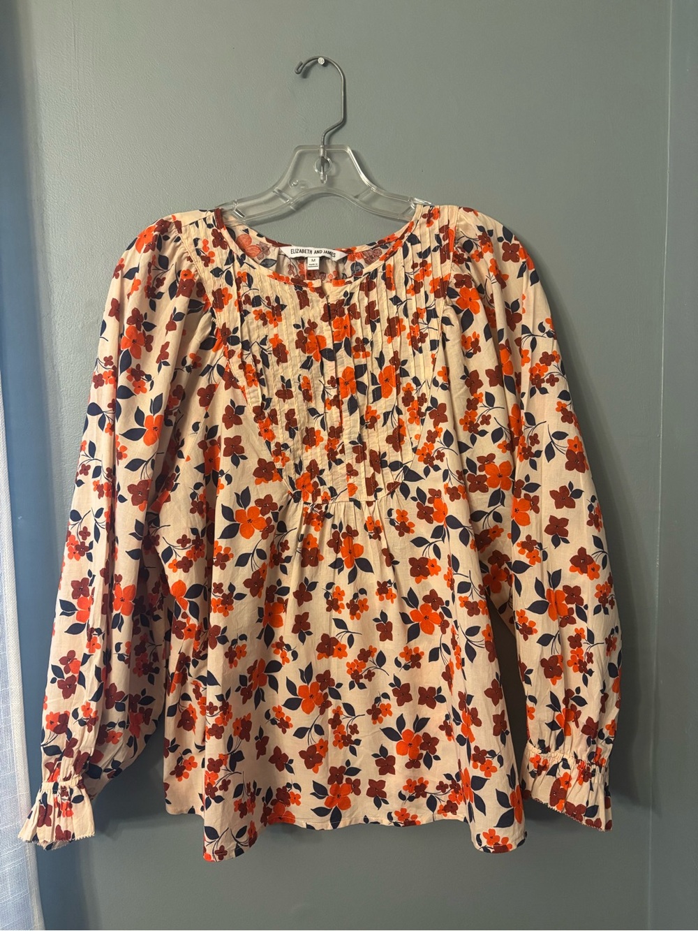 Elizabeth and James Cream Blouse with Orange and Navy Floral Print